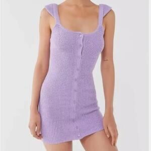 Urban Outfitters Lila Purple Flower Button Crochet Knit Mini Dress Size Small